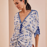 Blue Periwinkle Floral Ruched Kaftan