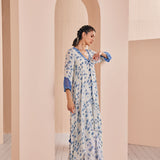 Blue Periwinkle Floral Asymmetric Kurta Set