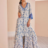 Blue Periwinkle Floral Asymmetric Kurta Set