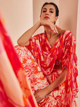 Printed chiffon tiered lehenga Set