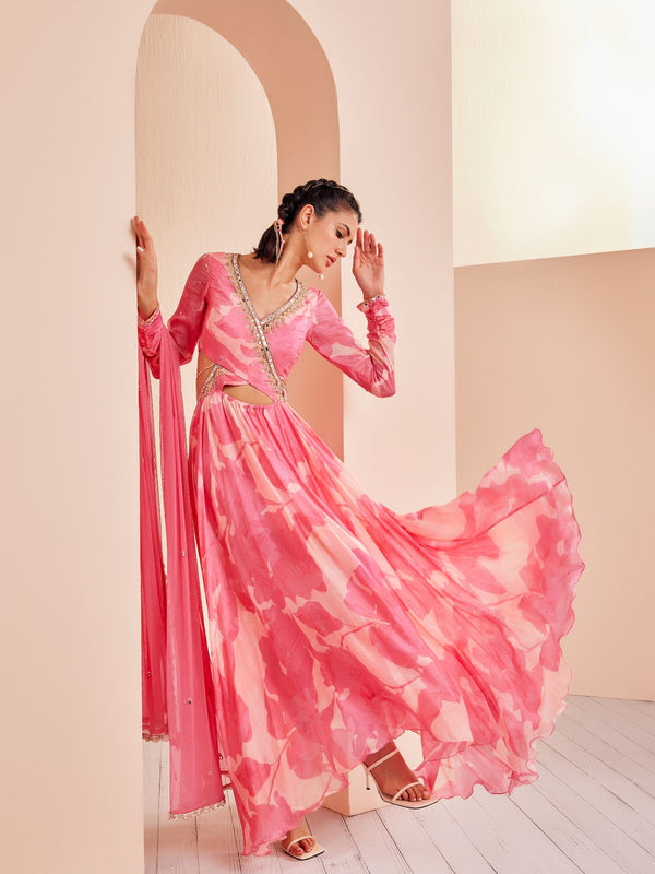 Hand embroidered cutout Anarkali Set