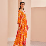 Printed Crepe Asymmetric Embroidered Tunic Set