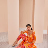 Printed Crepe Asymmetric Embroidered Tunic Set