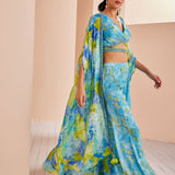 Printed Chiffon Embroidered Paneled Sharara Set