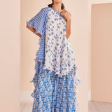 Blue Printed One Shoulder Sharara Set