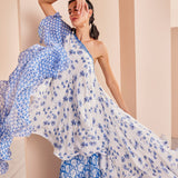 Blue Printed One Shoulder Sharara Set