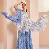 Blue Printed One Shoulder Sharara Set