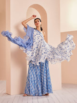 Blue printed one shoulder sharara Set