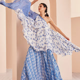 Blue Printed One Shoulder Sharara Set