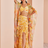 Chiffon Yellow Printed Skirt Set