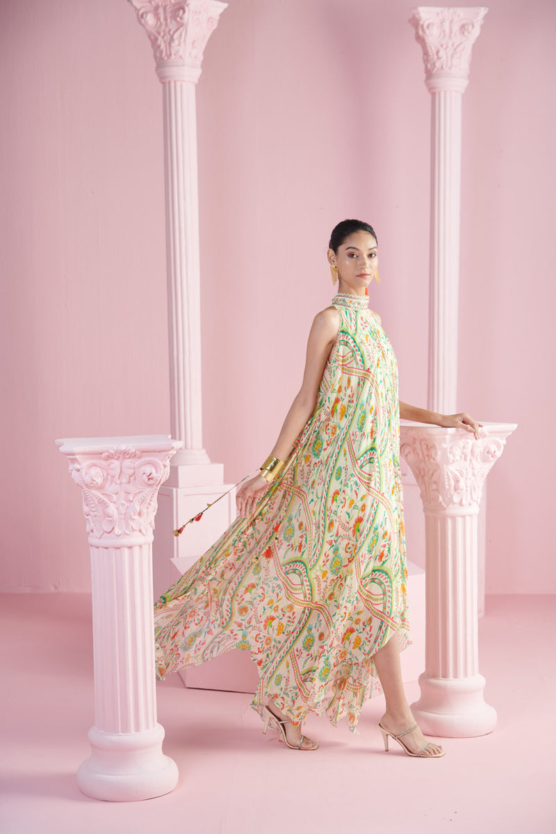 Lemon Glow Asymmetrical Embroidered Tunic Dress
