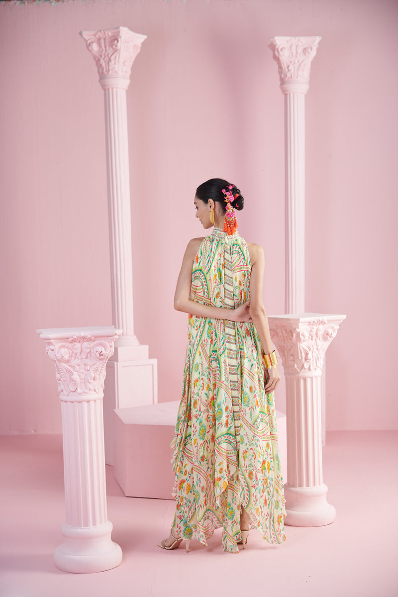 Lemon Glow Asymmetrical Embroidered Tunic Dress