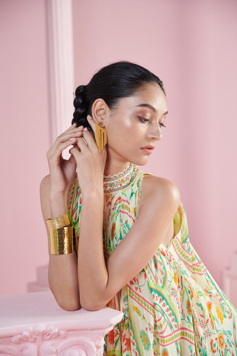 Lemon Glow Asymmetrical Embroidered Tunic Dress