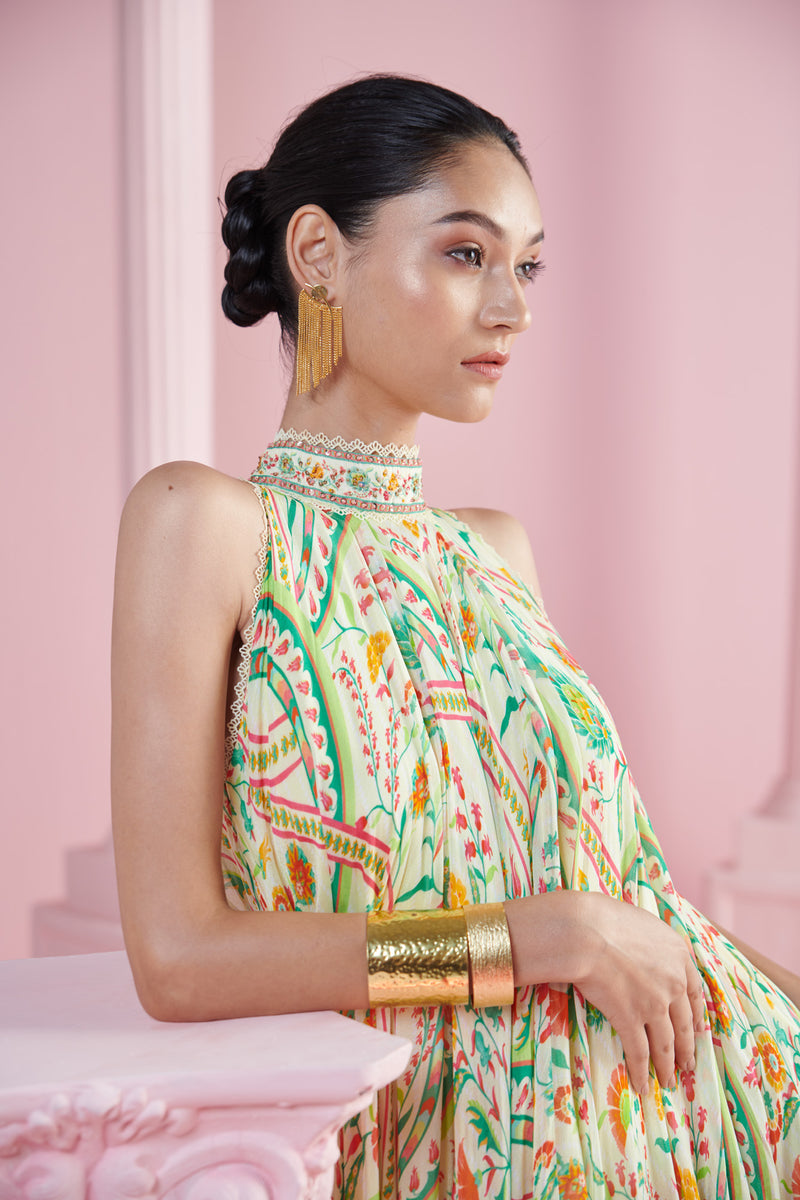 Lemon Glow Asymmetrical Embroidered Tunic Dress
