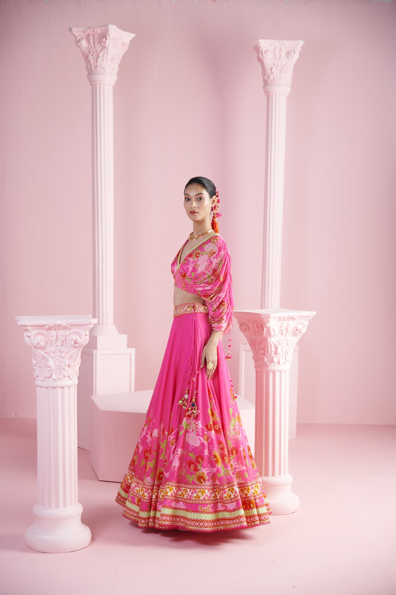 Pink Blossom Cluster Lehenga Set