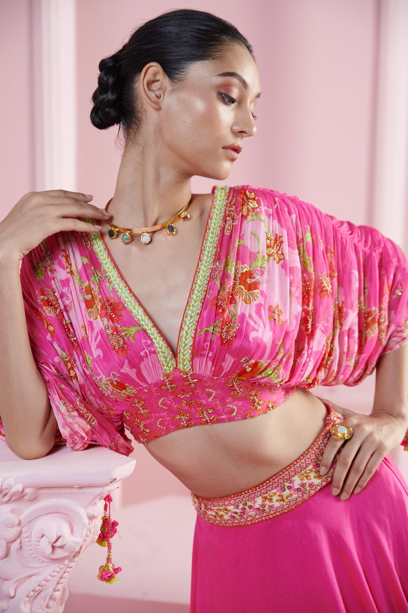 Pink Blossom Cluster Lehenga Set