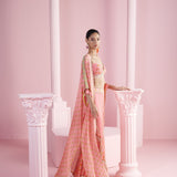 Pink Floral Blossom Flared Pants and Shrug Set