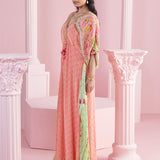 Peach V-Neck Kaftan with Lemon Border and Tassels