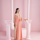 Peach V-Neck Kaftan with Lemon Border and Tassels