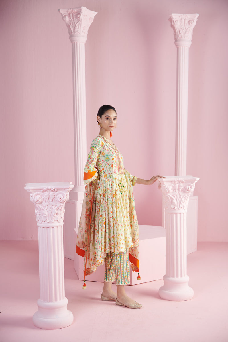 Lemon blossom cluster Kurta with Dhoti Pants set