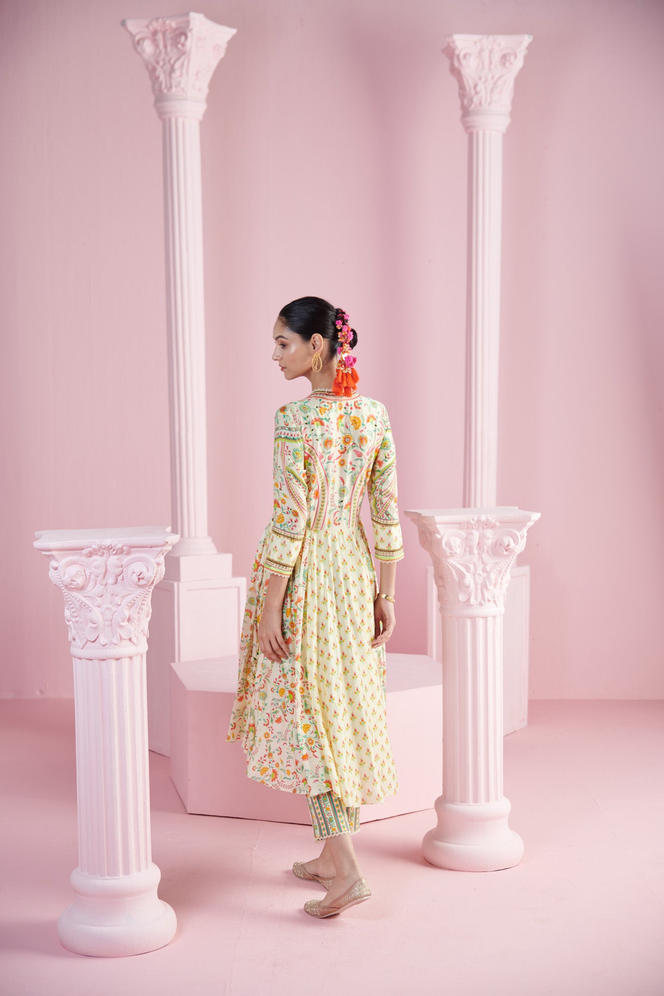 Lemon blossom cluster Kurta with Dhoti Pants and Printed Dupatta