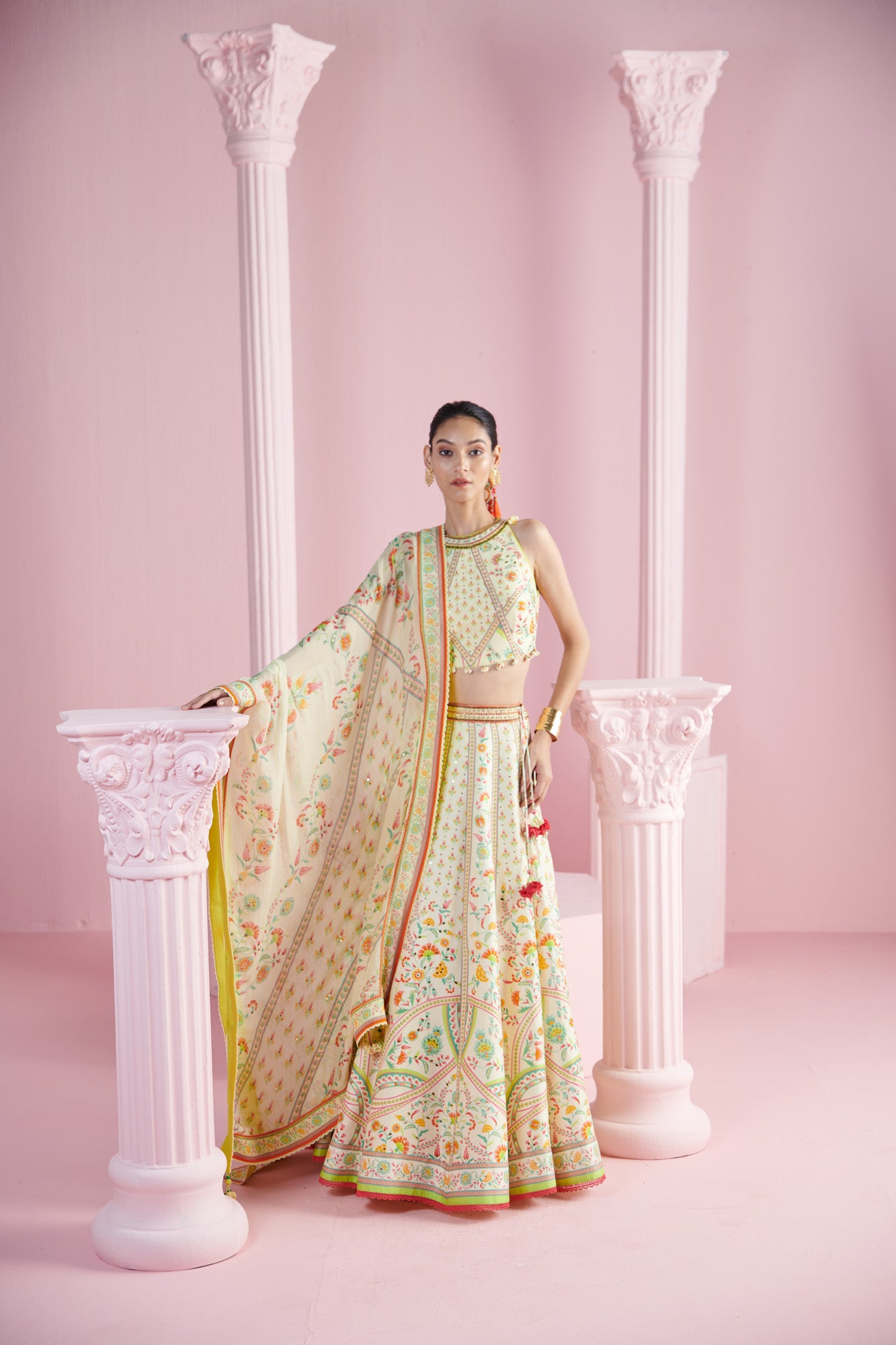 Lemon Blossom Top with Lehenga and Printed Dupatta