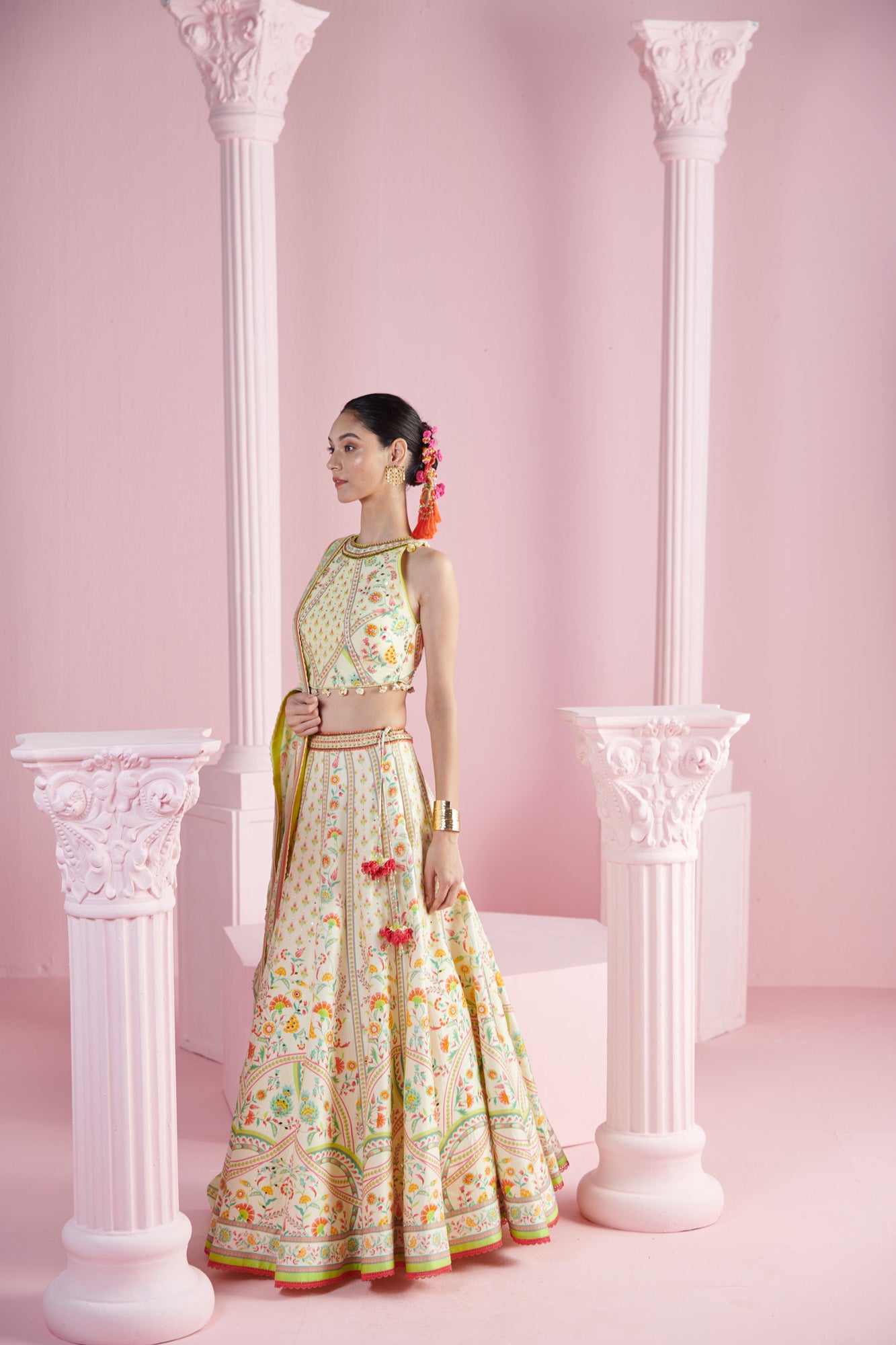 Lemon Blossom Top with Lehenga and Printed Dupatta