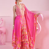 Pink Blossom Cluster Asymmetrical Kurta Set