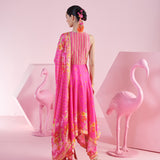 Pink Blossom Cluster Asymmetrical Kurta Set