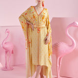 Yellow Floral Blossom Ochre Kaftan Dress