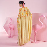 Yellow Floral Blossom Ochre Kaftan Dress