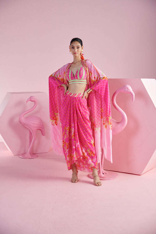 Blossom Cluster Draped Skirt Set