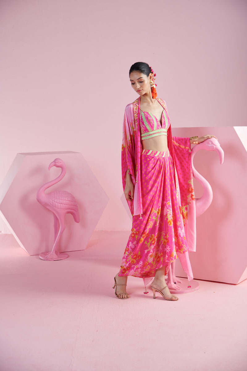 Blossom Cluster Draped Skirt Set