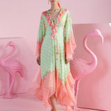 Pista iznik Asymmetrical Pink Ruffled Dress