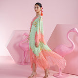 Pista iznik Asymmetrical Pink Ruffled Dress