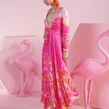 Pink Blossom Asymmetrical Kaftan with V-Neck