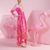 Pink Blossom Asymmetrical Kaftan with V-Neck