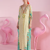 Lemon Glow Iznik Print Kaftan with Jade Accents