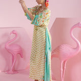 Lemon Glow Iznik Print Kaftan with Jade Accents