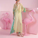 Lemon Glow Iznik Print Kaftan with Jade Accents