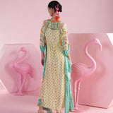 Lemon Glow Iznik Print Kaftan with Jade Accents
