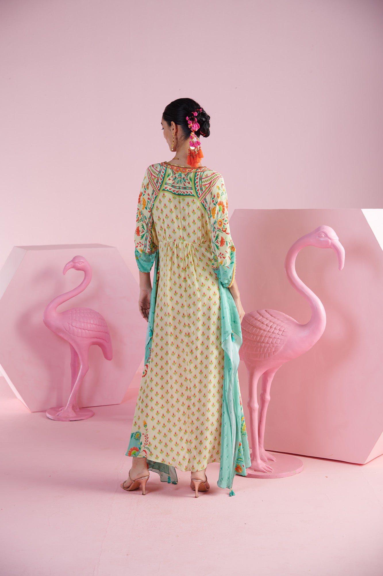 Lemon Glow Iznik Print Kaftan with Jade Accents