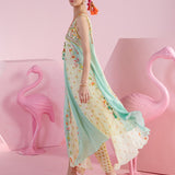 Azure Breeze Asymmetrical Panel Flared Dress