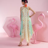 Azure Breeze Asymmetrical Panel Flared Dress