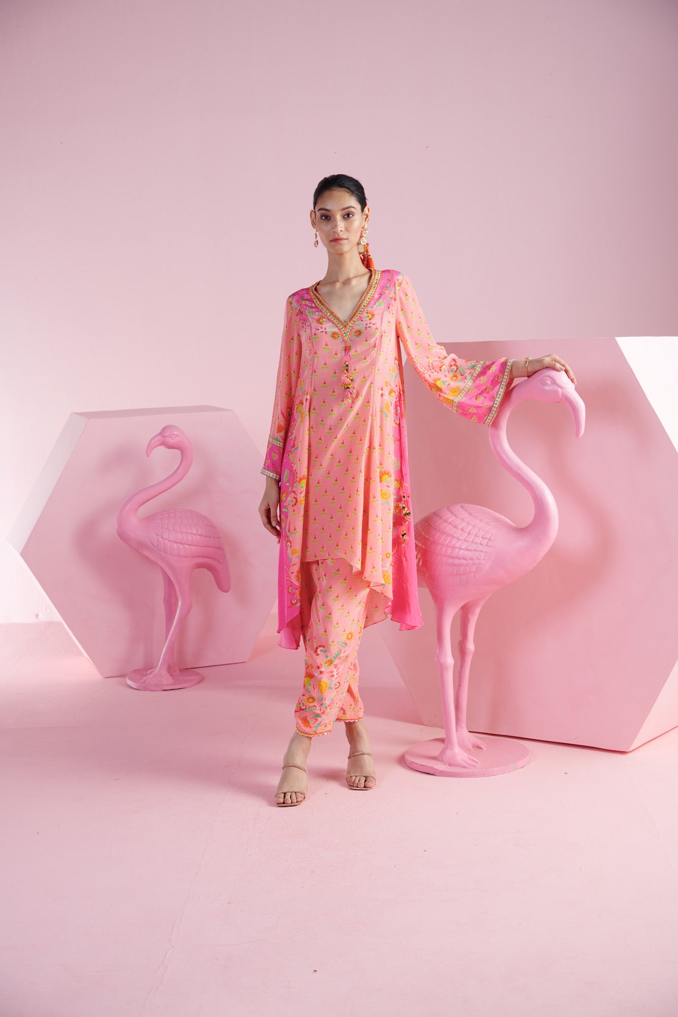 Blush Harmony Asymmetrical Kurta Set with Matching Loose-Fit Pants