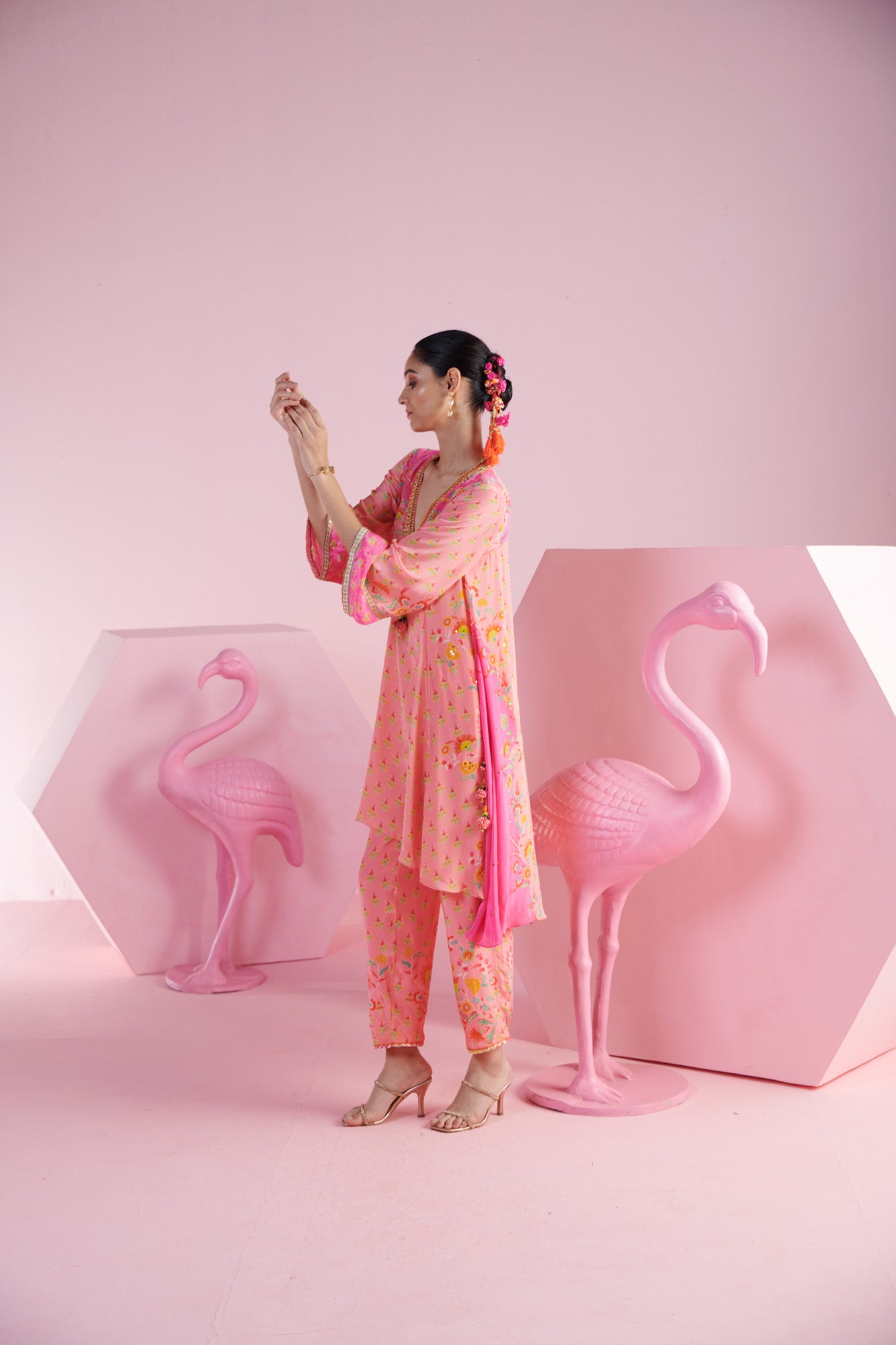 Blush Harmony Asymmetrical Kurta Set with Matching Loose-Fit Pants