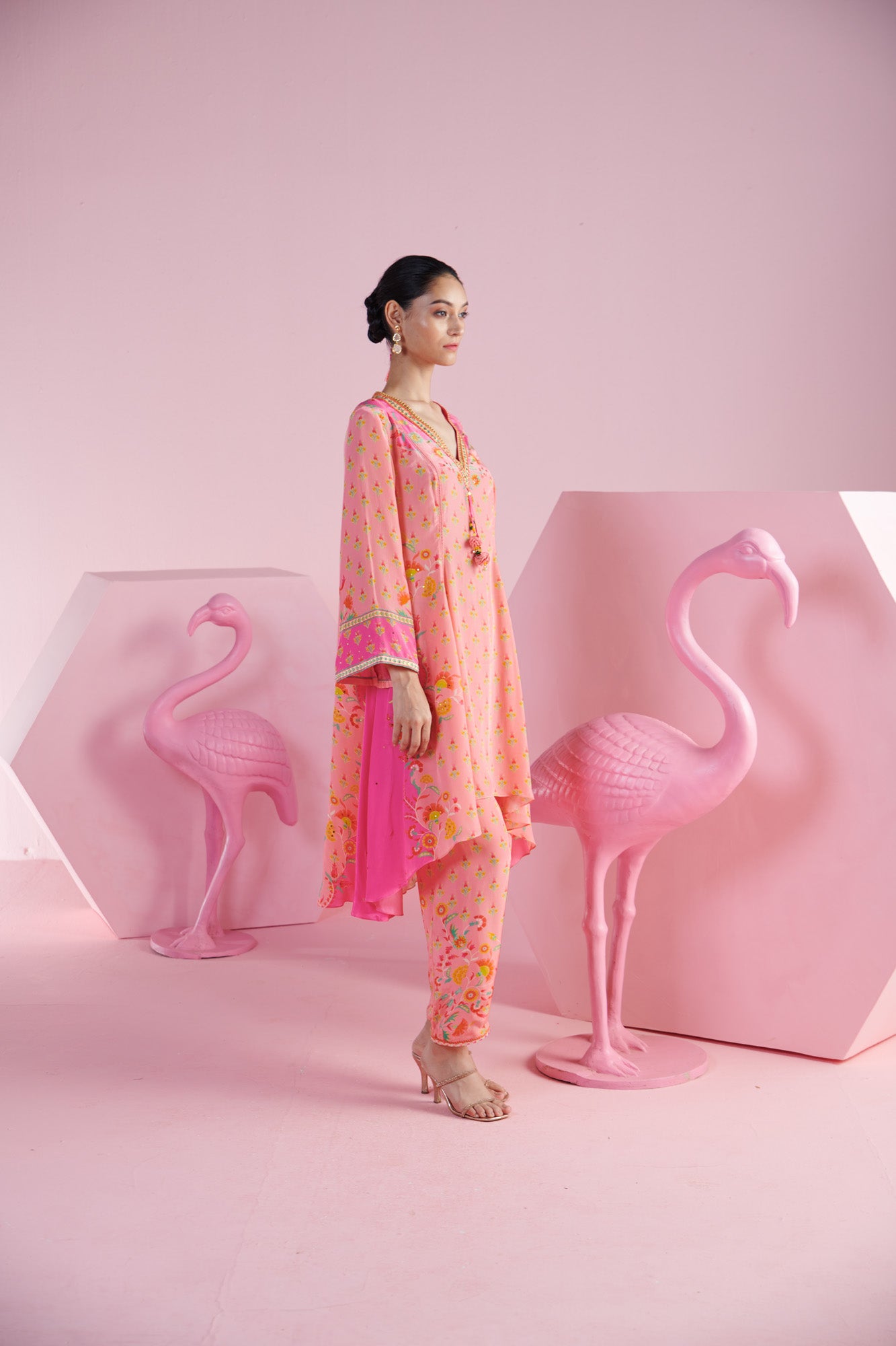 Blush Harmony Asymmetrical Kurta Set with Matching Loose-Fit Pants