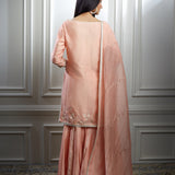 Peach Embellished Kurta Sharara Set