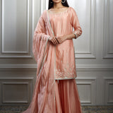 Peach Embellished Kurta Sharara Set