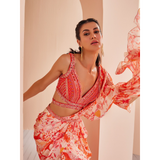 Printed Georgette Lurex Draped Saree Set